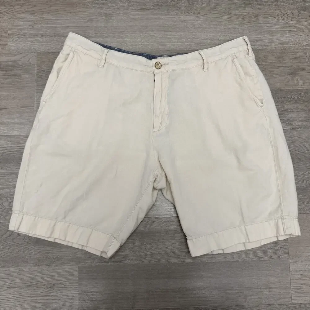 Faherty Malibu Shorts Mens 36 Linen Cotton‎ Tan Stone Casual Beach Chino